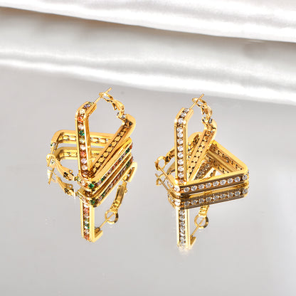 1 Pair Retro Geometric Inlay Titanium Steel Zircon 18K Gold Plated Ear Studs