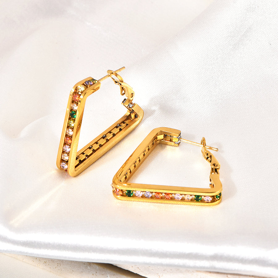 1 Pair Retro Geometric Inlay Titanium Steel Zircon 18K Gold Plated Ear Studs