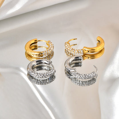 1 Pair Retro Geometric Inlay Titanium Steel Zircon 18K Gold Plated Earrings