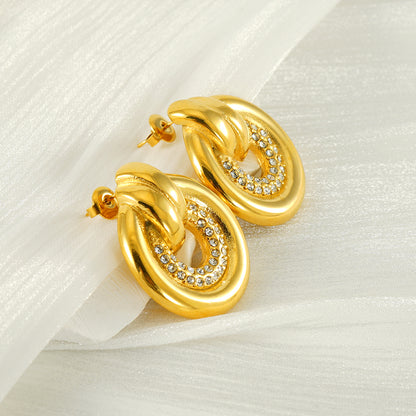 1 Pair Elegant Simple Style Geometric Inlay Titanium Steel Rhinestones 18K Gold Plated Drop Earrings