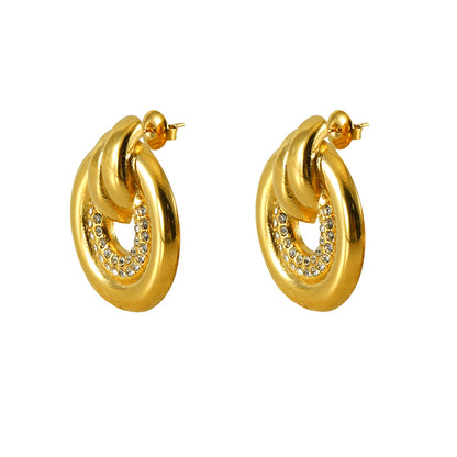 1 Pair Elegant Simple Style Geometric Inlay Titanium Steel Rhinestones 18K Gold Plated Drop Earrings