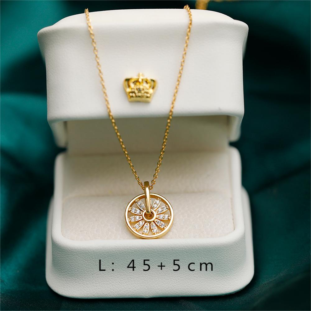 Copper 18K Gold Plated Retro Simple Style Commute Plating Inlay Round Flower Copper Zircon Pendant Necklace