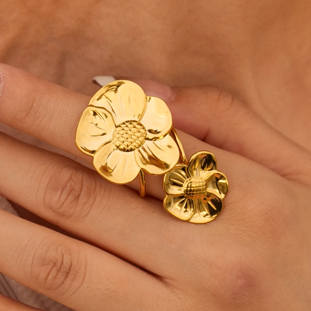 304 Stainless Steel 18K Gold Plated IG Style Plating Sunflower Rings Bracelets Earrings