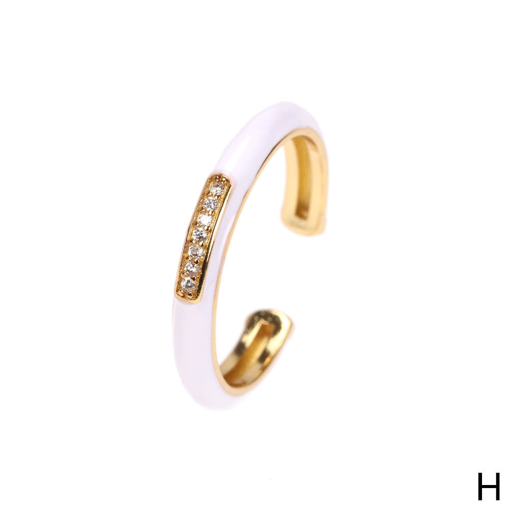 Wholesale IG Style Ethnic Style Commute Round Copper Epoxy Inlay 18K Gold Plated Zircon Open Rings