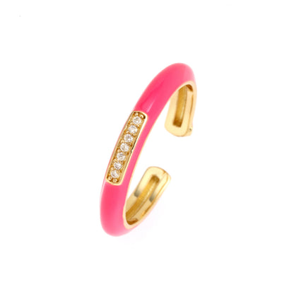 Wholesale IG Style Ethnic Style Commute Round Copper Epoxy Inlay 18K Gold Plated Zircon Open Rings