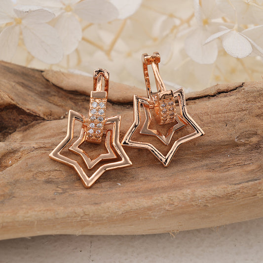 1 Pair IG Style Elegant Lady Pentagram Inlay Brass Zircon Drop Earrings