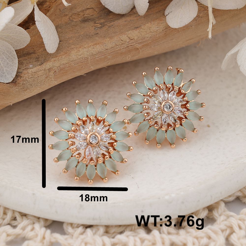 1 Pair IG Style Cute Classic Style Sun Inlay Brass Zircon Ear Studs