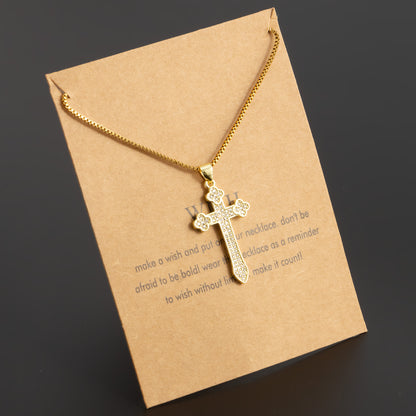 Vintage Style Geometric Cross Stainless Steel Plating Inlay Rhinestones Pearl Zircon 18k Gold Plated Pendant Necklace