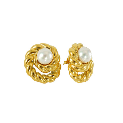 1 Pair Simple Style Commute Geometric Inlay Titanium Steel Artificial Pearls 18K Gold Plated Ear Studs