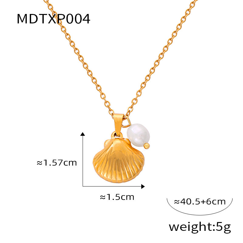 Freshwater Pearl Titanium Steel 18K Gold Plated Casual Simple Style Commute Inlay Shell Rhinestones Earrings Necklace