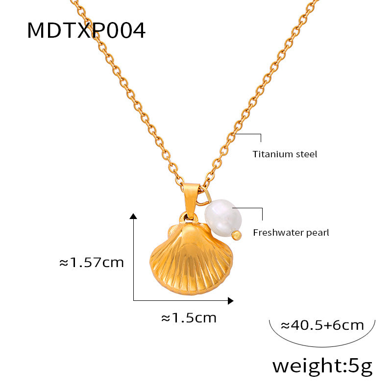 Freshwater Pearl Titanium Steel 18K Gold Plated Casual Simple Style Commute Inlay Shell Rhinestones Earrings Necklace