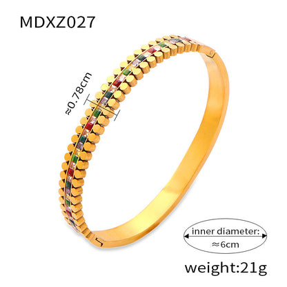 Titanium Steel 18K Gold Plated Retro Simple Style Plating Inlay Crown Bamboo Rhinestones Bangle