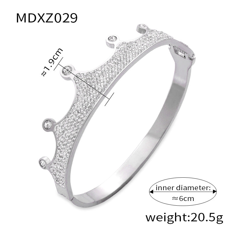 Titanium Steel 18K Gold Plated Retro Simple Style Plating Inlay Crown Bamboo Rhinestones Bangle