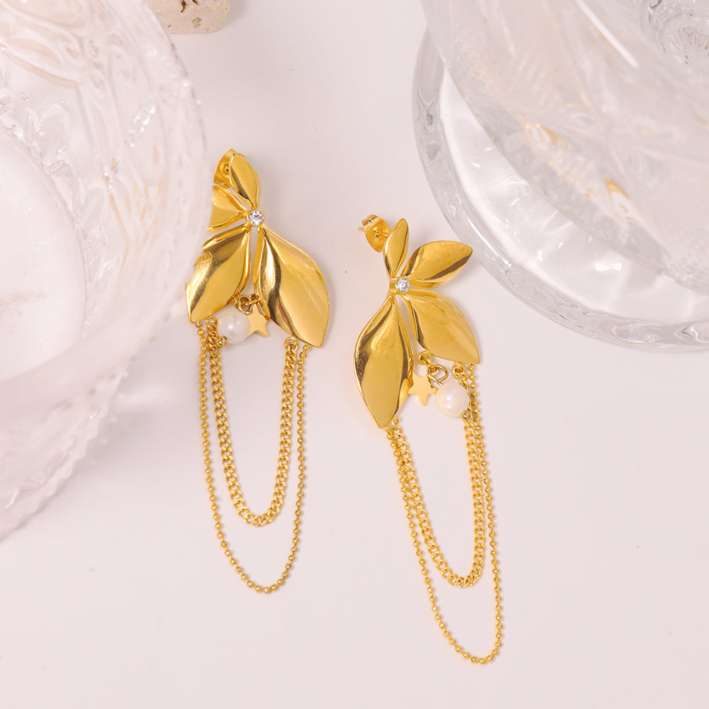 1 Pair Elegant Solid Color Plating Inlay Titanium Steel Pearl 18K Gold Plated Earrings