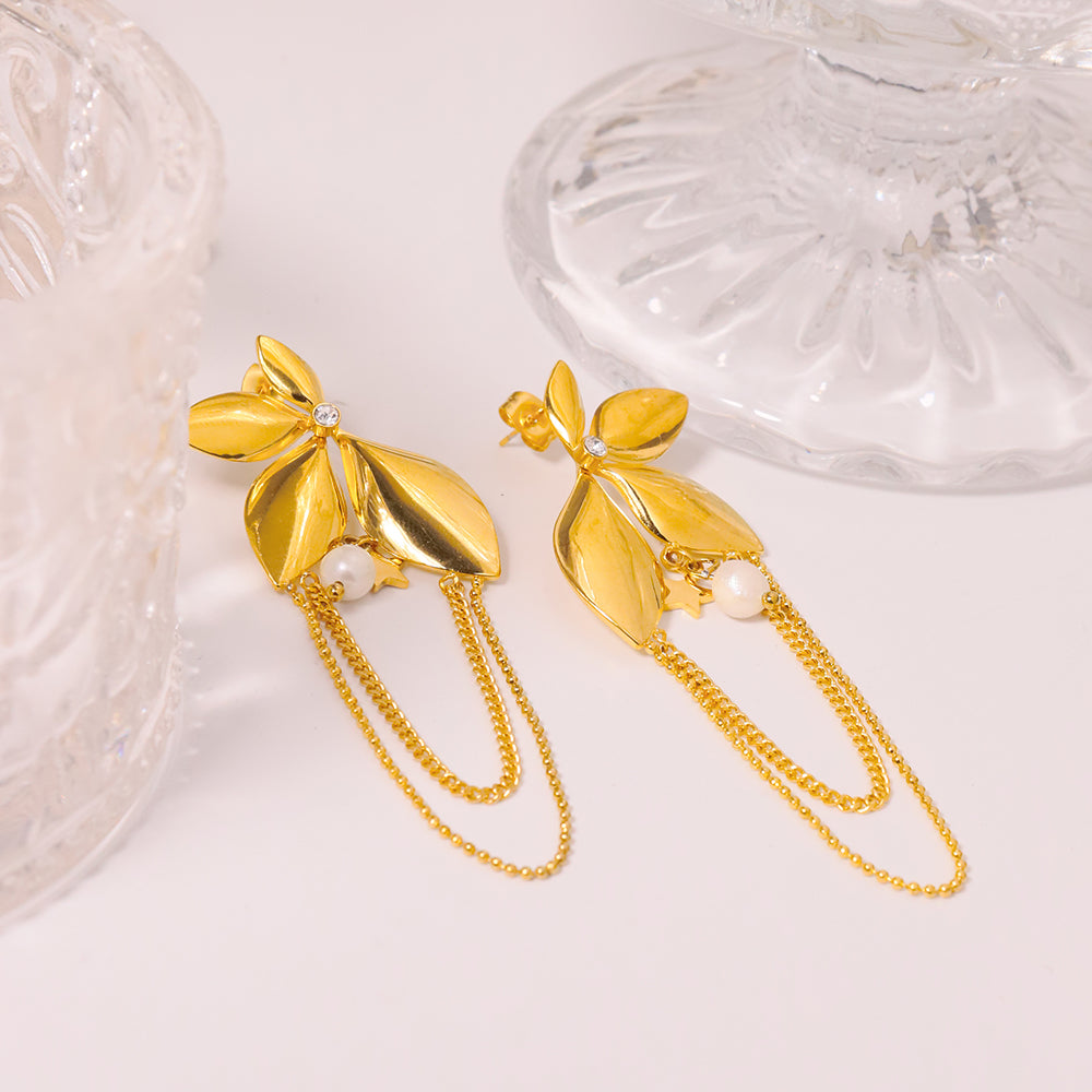 1 Pair Elegant Solid Color Plating Inlay Titanium Steel Pearl 18K Gold Plated Earrings