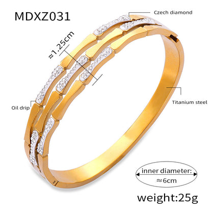 Titanium Steel 18K Gold Plated Retro Simple Style Plating Inlay Crown Bamboo Rhinestones Bangle