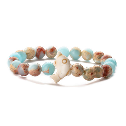 Chinoiserie Ethnic Style Classic Style Round Dolphin Turquoise Agate Beaded Unisex Bracelets