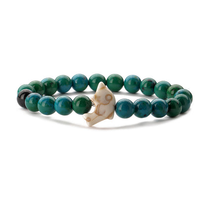 Chinoiserie Ethnic Style Classic Style Round Dolphin Turquoise Agate Beaded Unisex Bracelets