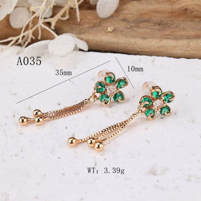 1 Pair IG Style Modern Style Classic Style Flower Inlay Brass Zircon Drop Earrings