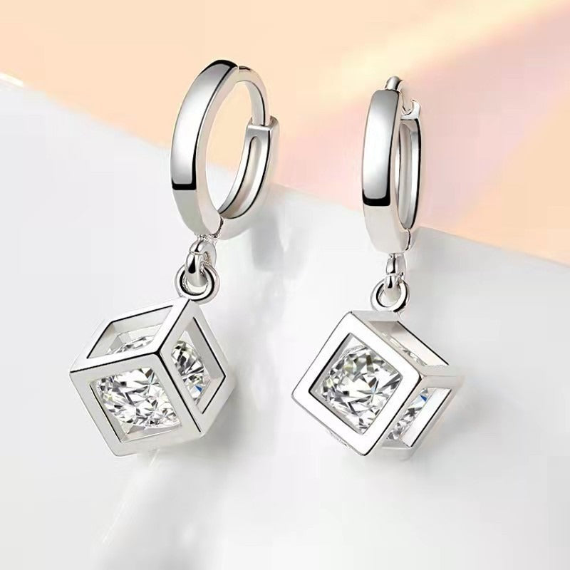 1 Pair Glam Luxurious Solid Color Inlay Sterling Silver Zircon Drop Earrings
