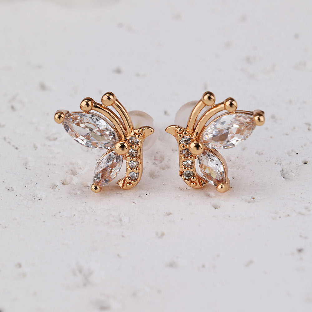 1 Pair Cute Lady Sweet Butterfly Inlay Copper Zircon Ear Studs