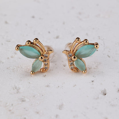 1 Pair Cute Lady Sweet Butterfly Inlay Copper Zircon Ear Studs