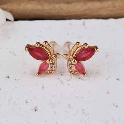 1 Pair Cute Lady Sweet Butterfly Inlay Copper Zircon Ear Studs