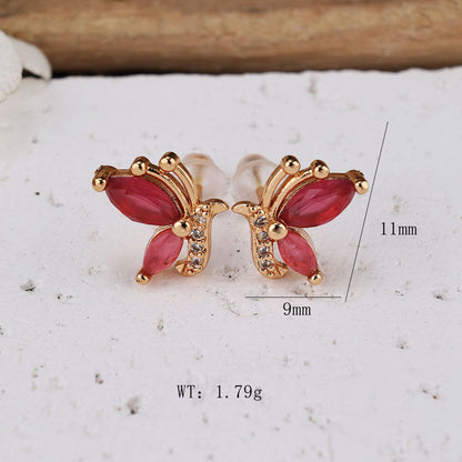 1 Pair Cute Lady Sweet Butterfly Inlay Copper Zircon Ear Studs