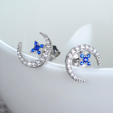 1 Pair IG Style Elegant Modern Style Moon Inlay Sterling Silver Zircon Ear Studs