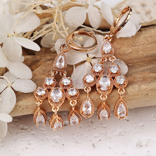 1 Pair IG Style Elegant Classic Style Water Droplets Inlay Copper Zircon Drop Earrings