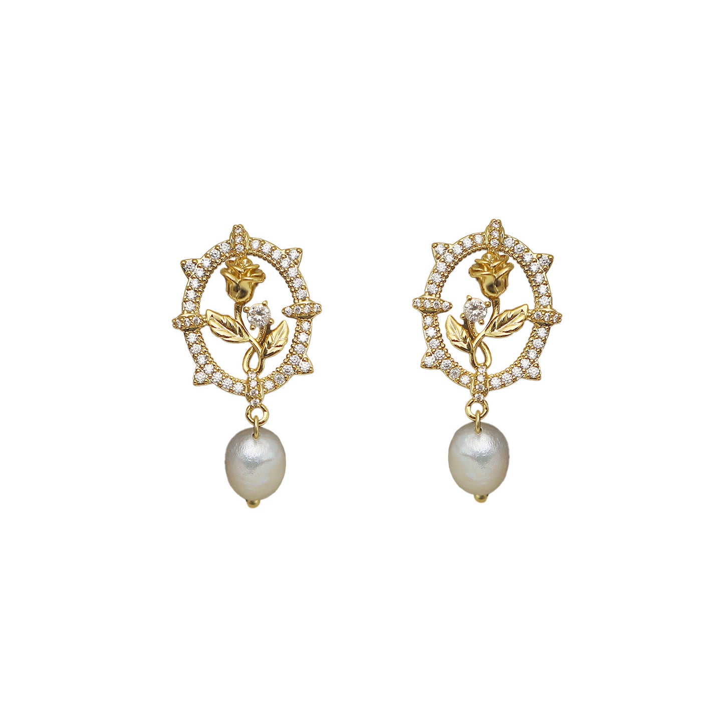 1 Pair IG Style Modern Style Classic Style Rose Plating Inlay Copper Freshwater Pearl Zircon Drop Earrings
