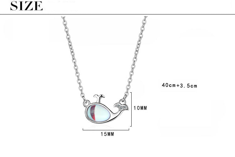 Copper Cute Lady Sweet Inlay Dolphin Zircon Pendant Necklace