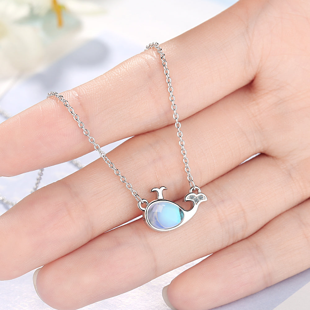 Copper Cute Lady Sweet Inlay Dolphin Zircon Pendant Necklace