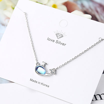 Copper Cute Lady Sweet Inlay Dolphin Zircon Pendant Necklace