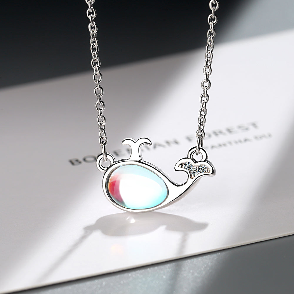 Copper Cute Lady Sweet Inlay Dolphin Zircon Pendant Necklace