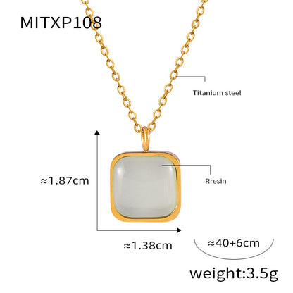 Titanium Steel 18K Gold Plated Elegant French Style Simple Style Inlay Square Resin Earrings Necklace