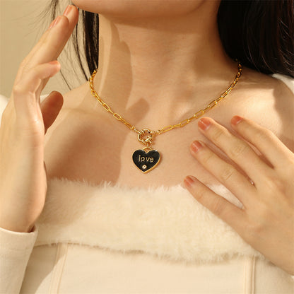 Copper 18K Gold Plated Simple Style Commute Enamel Inlay Heart Shape Zircon Pendant Necklace