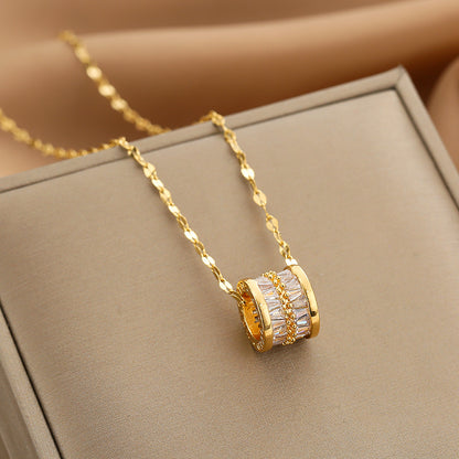 304 Stainless Steel Copper 18K Gold Plated Glam Simple Style Plating Inlay Solid Color Acrylic Glass Zircon Pendant Necklace