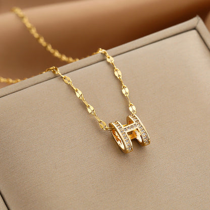 304 Stainless Steel Copper 18K Gold Plated Glam Simple Style Plating Inlay Solid Color Acrylic Glass Zircon Pendant Necklace