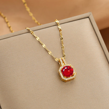 304 Stainless Steel Copper 18K Gold Plated Glam Simple Style Plating Inlay Solid Color Acrylic Glass Zircon Pendant Necklace