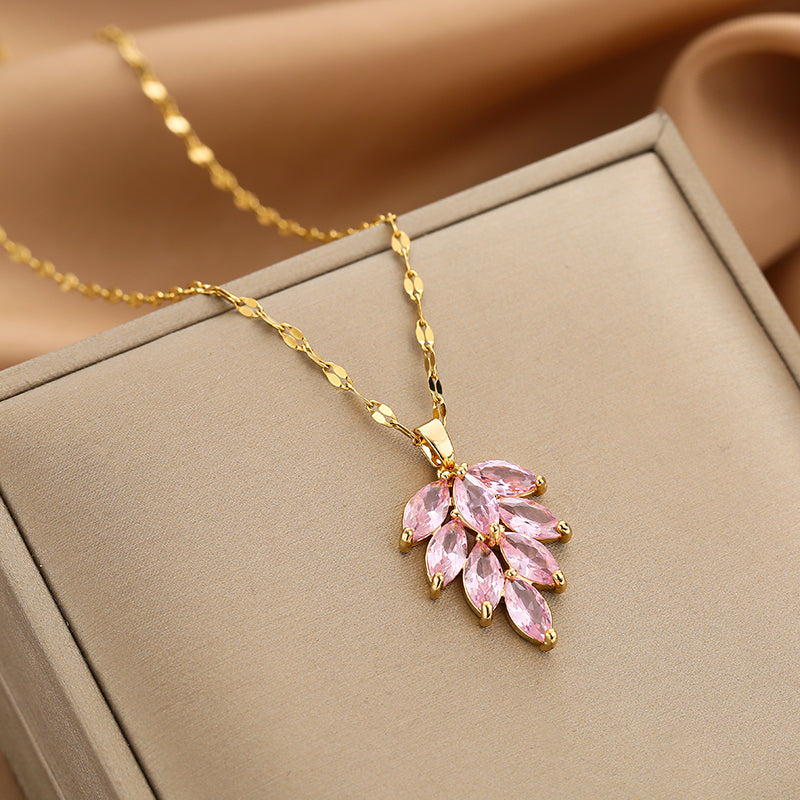 304 Stainless Steel Copper 18K Gold Plated Glam Simple Style Plating Inlay Solid Color Acrylic Glass Zircon Pendant Necklace