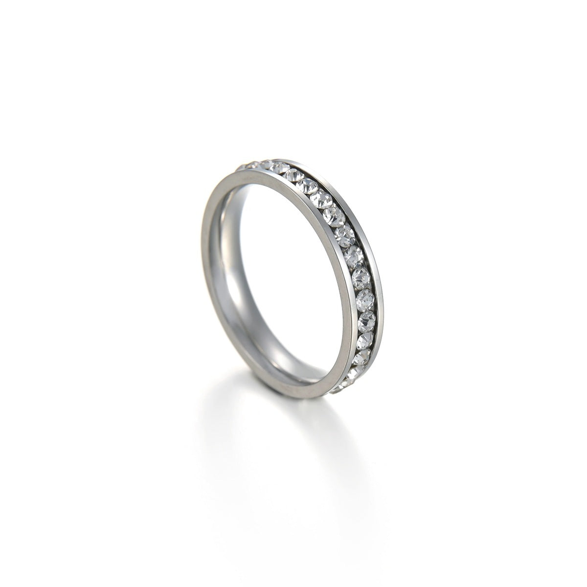 Simple Single Row Diamond Stainless Steel Ring