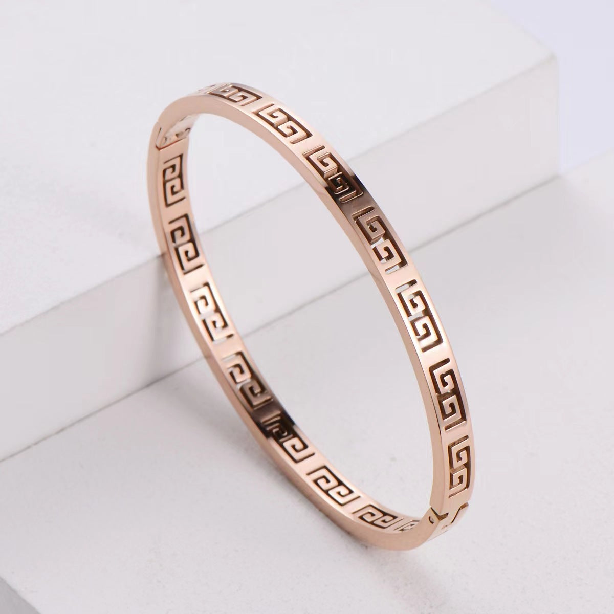 Vintage Style Geometric Titanium Steel Plating Bangle 1 Piece