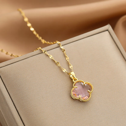 304 Stainless Steel Copper 18K Gold Plated Glam Simple Style Plating Inlay Solid Color Acrylic Glass Zircon Pendant Necklace