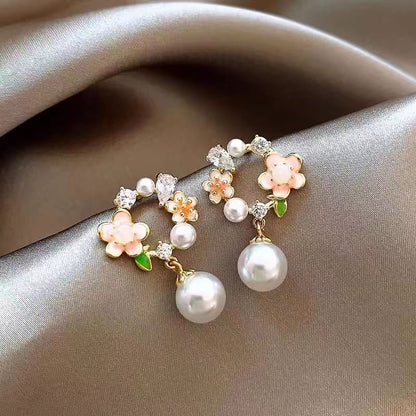 1 Pair Princess Cute Sweet Flower Plating Inlay Alloy Pearl Silver Plated Drop Earrings