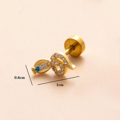 1 Piece Ear Cartilage Rings & Studs Simple Style Classic Style Heart Shape Snake Butterfly Copper Polishing Inlay Zircon 18K Gold Plated Ear Cartilage Rings & Studs