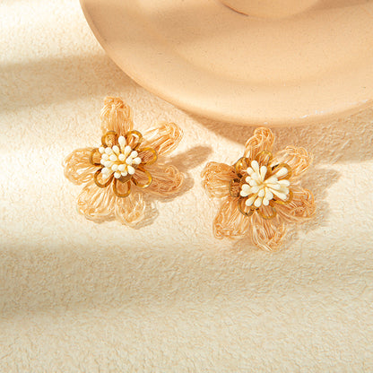 1 Pair Casual Tropical Flower Plating Hollow Out 304 Stainless Steel Gold Plated Ear Studs