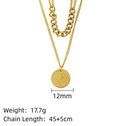 304 Stainless Steel 18K Gold Plated Simple Style Classic Style Plating Solid Color Double Layer Necklaces