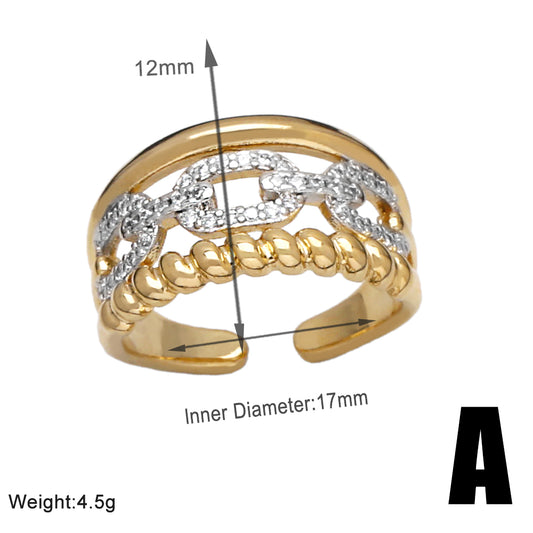 Wholesale Modern Style Simple Style Geometric Copper Inlay 18K Gold Plated Zircon Open Rings