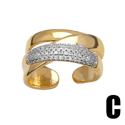 Wholesale Modern Style Simple Style Geometric Copper Inlay 18K Gold Plated Zircon Open Rings